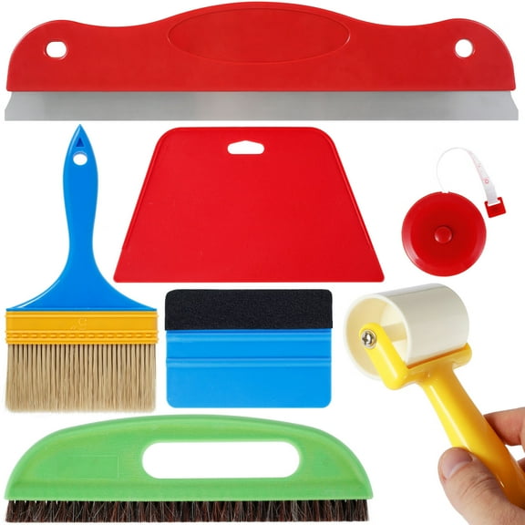 Adifare Wallpaper Smoothing Tool Kit Plastic Wallpaper Tool Set Reusable Wallpaper Paste Kit with Squeegee Smoother Seam Roller and Nylon Brush for Wallpaper Glass Film