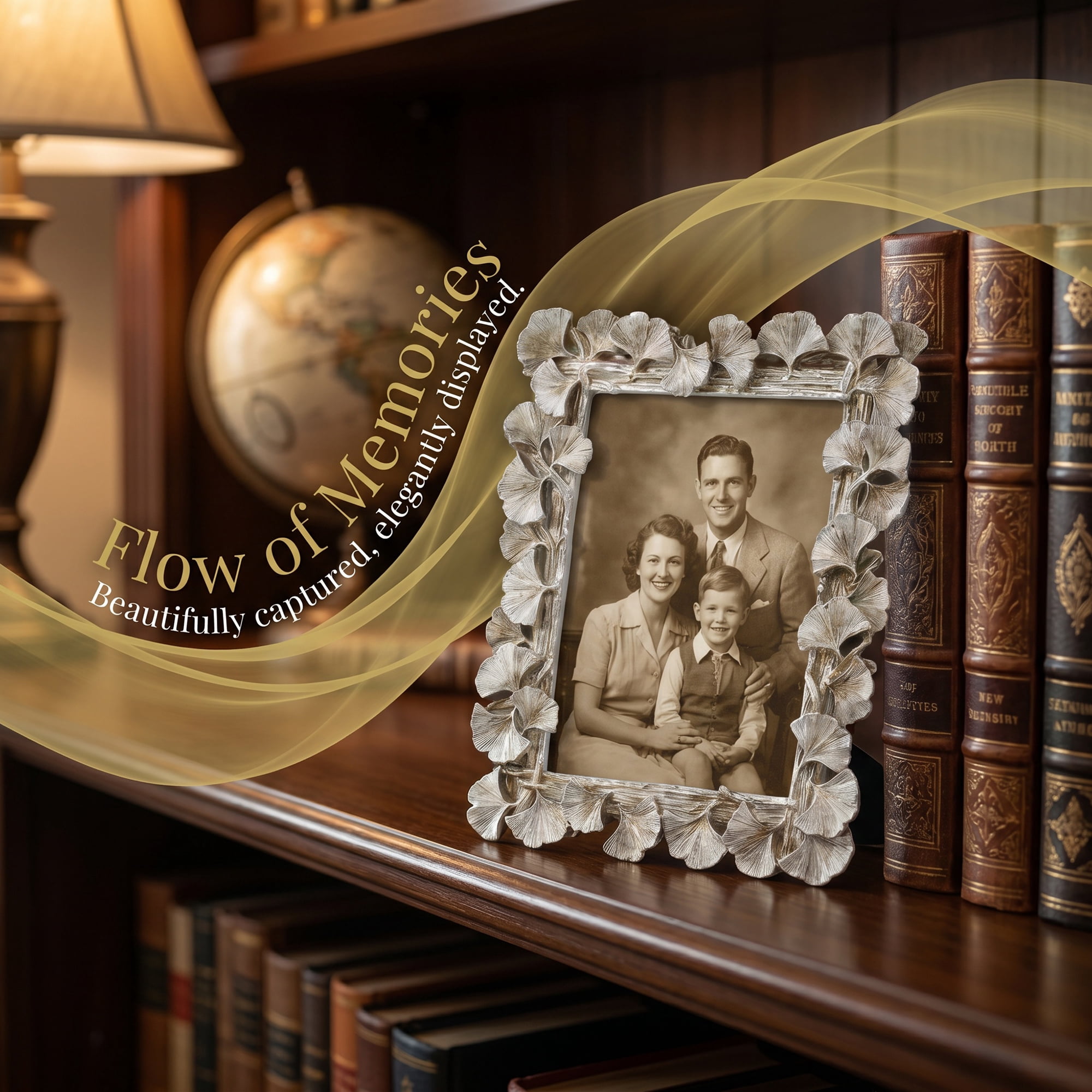 Unique Bargains Ginkgo Leaf Resin Gold Botanical Photo Frame Silver 4" x 6"
