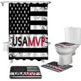 thumbnail image 1 of FMSHPON Retro American Flag StarsStripes 4 Piece Bathroom Set Shower Curtain Bath Rug Contour Mat and Toilet Lid Cover, 1 of 7