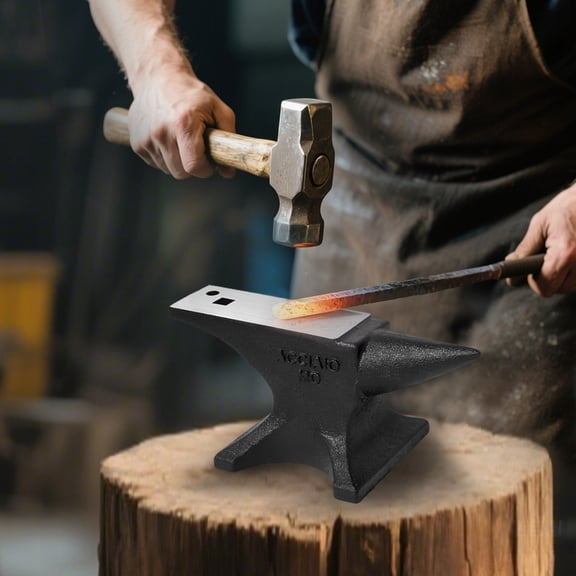 Single Horn Anvil, 55Lbs/25kg Cast Steel Anvil, High Hardness Rugged Round Horn Anvil Blacksmith, Large Countertop and Stable Base, with Round and Square Hole, Metalsmith Tool for Bending and Shaping