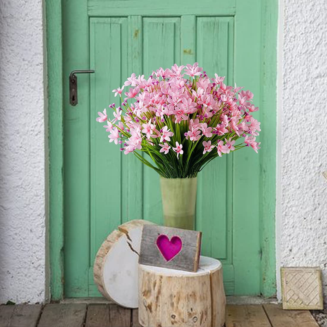 Sinhoon 10 Bundles Artificial Daffodils Flowers Faux Plastic Lotus Shrubs UV Resistant No Fade Faux Greenery For Bridal Bouquet Home Garden Hanging Planter Porch Patio Office Wedding Decoration(Pink)