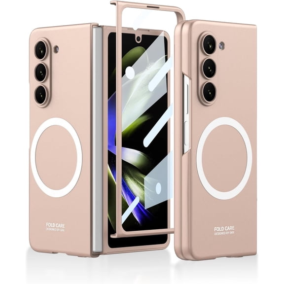for Samsung Galaxy Z Fold 5 Case Full Body Cover Protection with Built-in Screen Protector, Compatible with MagSafe Slim Phone Case for Samsung Galaxy Z Fold 5, Gold