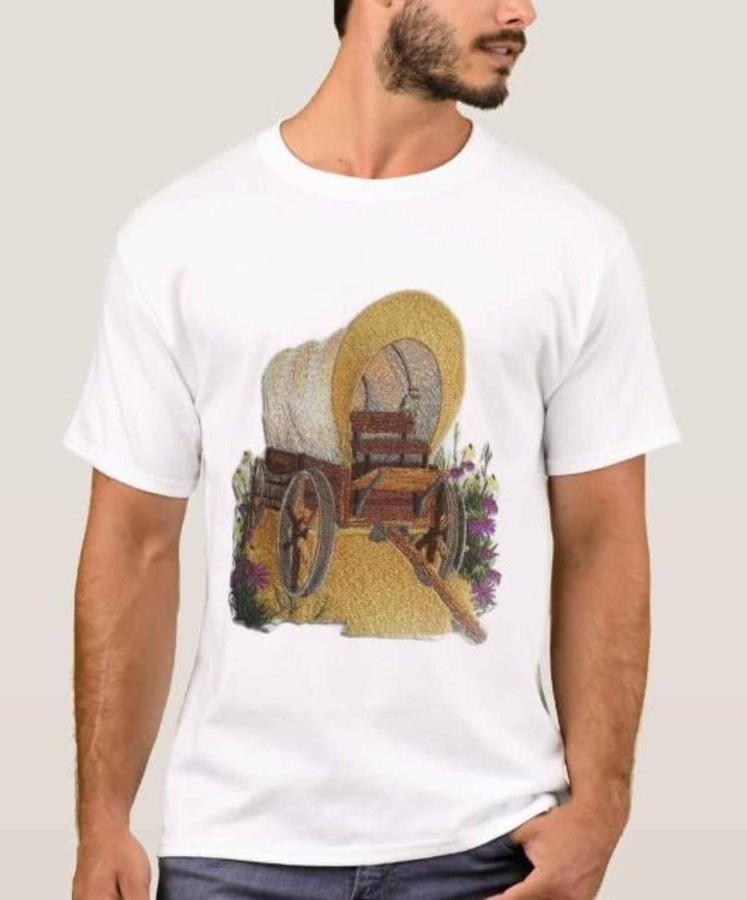 BeyondVision Custom and Unique Prairie Wagon Scene Embroidered Iron on/Sew Patch [6.2" 5.87"]