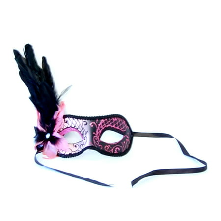 Paris Eye Costume Mask With Feather: Pink/Black