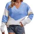 thumbnail image 1 of Gibobby Sueter para mujer Suéter informal cómodo con cuello en V y bloque de color para mujer para otoño e invierno(Azul,CH), 1 of 5