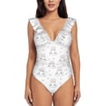 thumbnail image 2 of Yiaed Heart Rabbit Print Women's Ruffled One Piece Swimsuit V Neck Swimwear Slimming Monokini for Woman-X-Large, 2 of 8