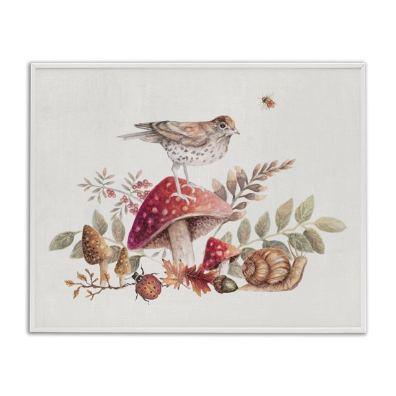 Stupell Industries Rustic Botanicals & Bird Botanical & Floral Painting White Framed Art Print Wall Art, 30 x 24