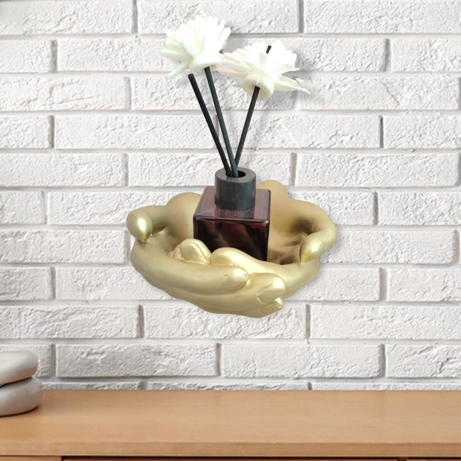 OIUR Palm Sculpture Jewelry Plate Wall Art Hand Statue Storage Tray Resin Golden Hand Sculpture for Home Entrance Living Room Decor