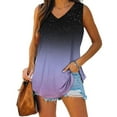 thumbnail image 2 of Lufly Tops for Women Gradient V-neck Comfortable Loose T-shirt Casaul Sleeveless Blouse,Purple,S, 2 of 6