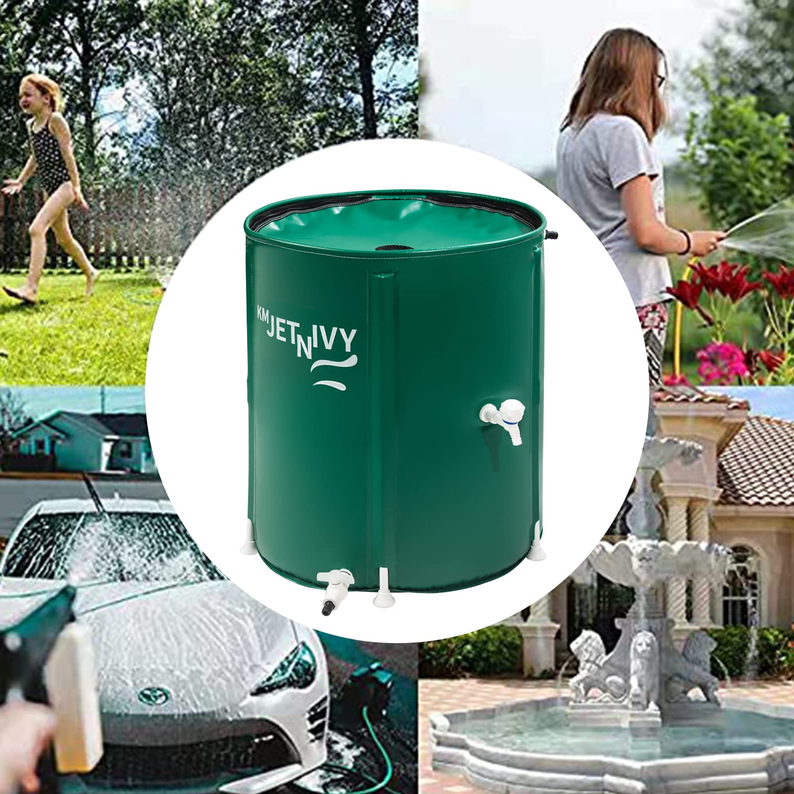 KMJETNIVY Rain Barrel Upgrade Anti-Collapse Collapsible Rainwater Collection System,Portable Water Storage Tank,Garden Water Catcher（Green,100G)