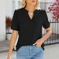 thumbnail image 2 of JSKUMAR Short Sleeve V Neck Tops for Women Solid Casual Summer 2024 Trendy Blouses Black,L, 2 of 6