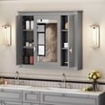 thumbnail image 5 of 35" Mirror Storage Cabinet, Modern Wall Mounted Medicine Cabinet with 3 Doors and Adjustable Shelves, Wood Bathroom Storage Organizer for Living Room, 5 of 9