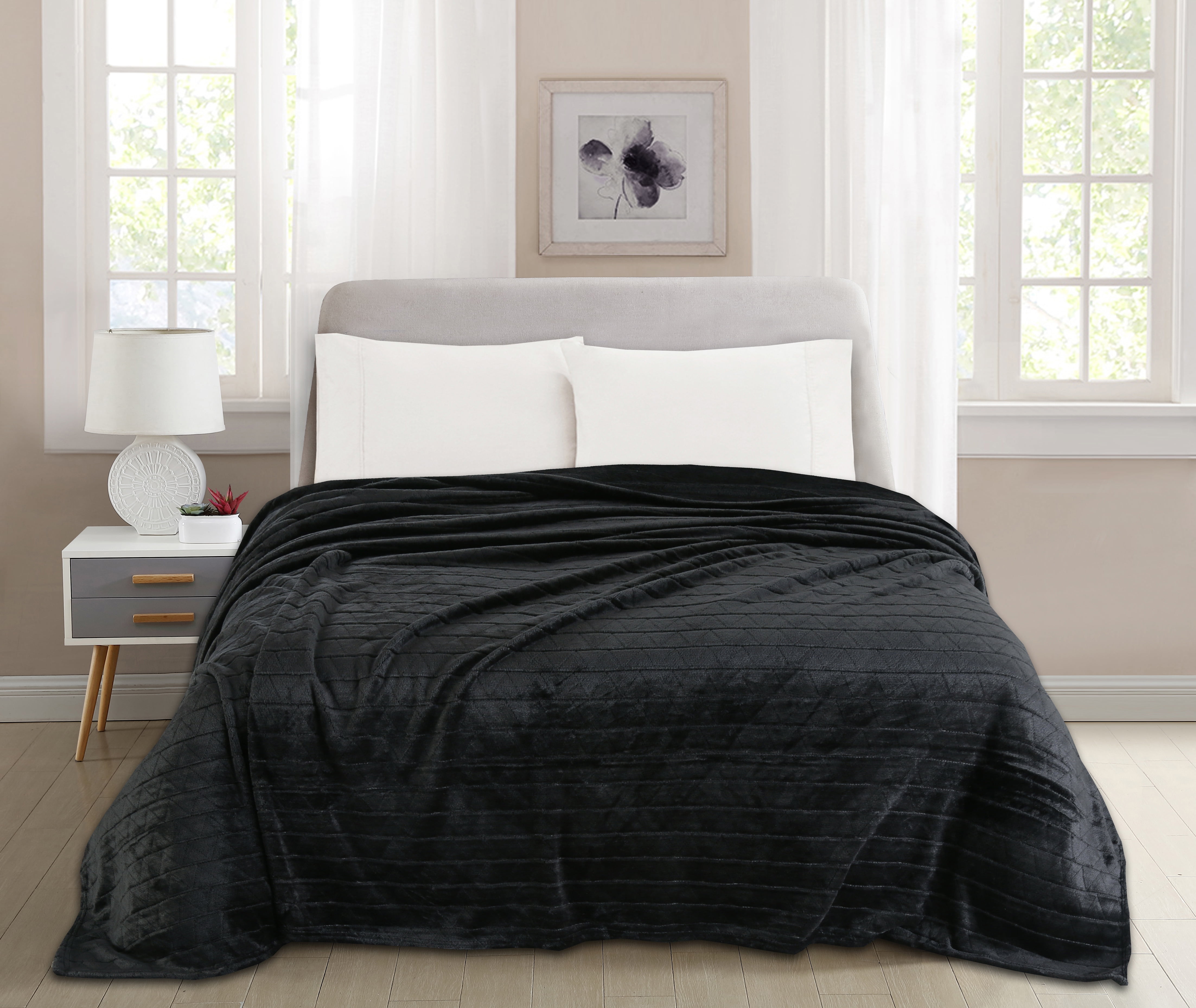 Velvet Plush Blanket Stripe Black Full/Queen
