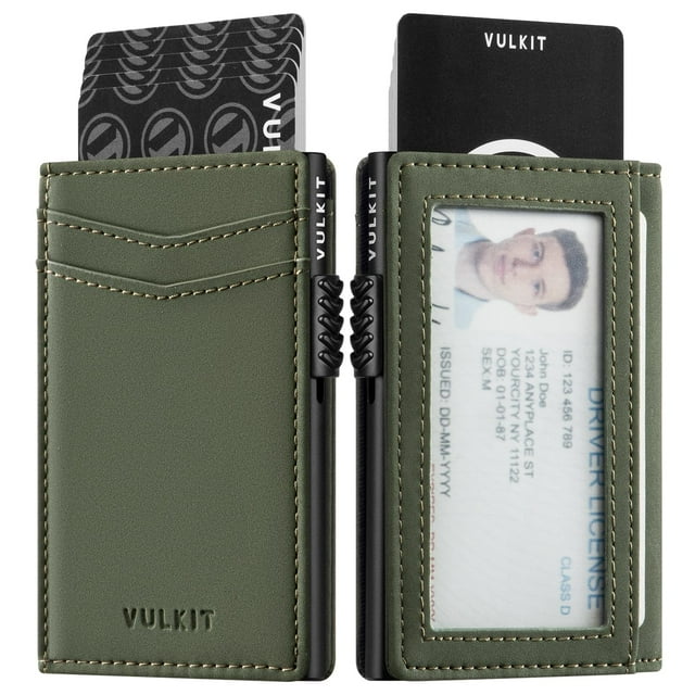Cartera VULKIT minimalista de piel con bloqueo RFID y ventana de identificación