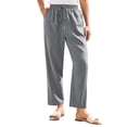 thumbnail image 2 of Xunlbb Women Wide Leg Pants, Women's Summer Thin Solid Color Casual High Waisted Drawstring Side Pockets Pants ,Gray XL, 2 of 9