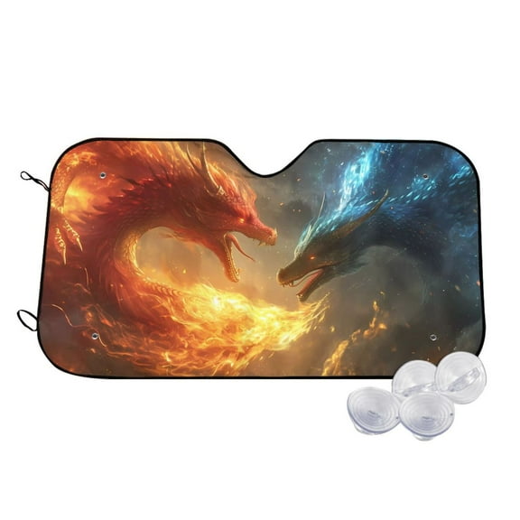 Honeii Red And Blue Fire Dragon B Print Car Sunshade for Windshield,Car Cover Sunshade Protector,Foldable Front Window Sun Visor,Fits Cars, SUVs, Trucks