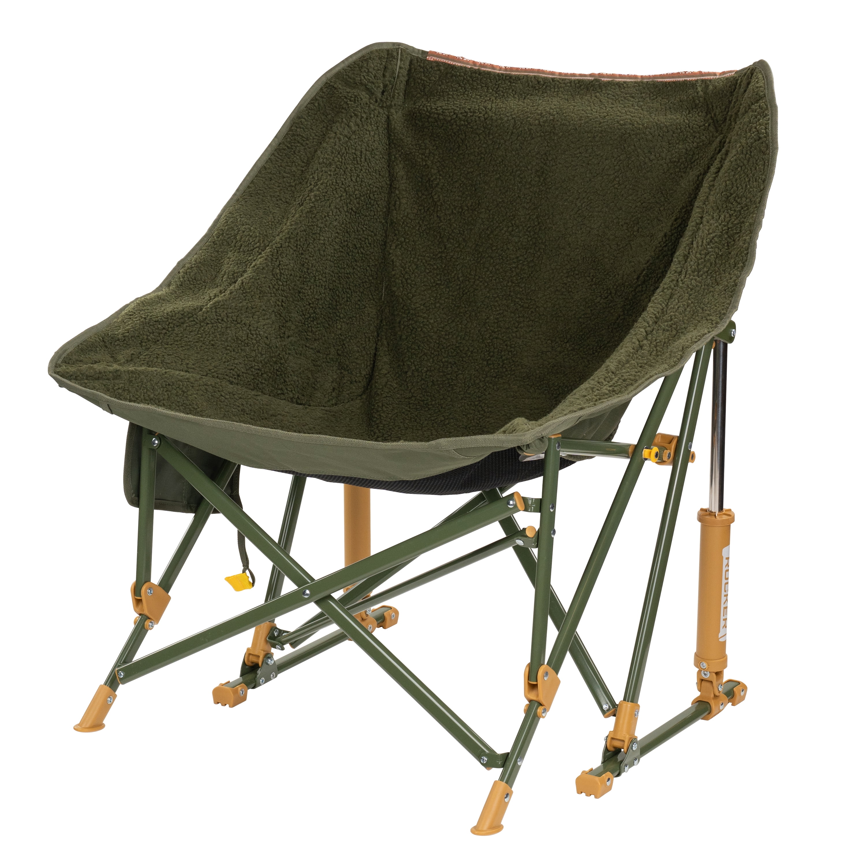 GCI Outdoor Fleece Rocker Sherpa Rocking Camping Chair with Cup Holder, Olive