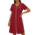 thumbnail image 4 of Women's Front Zipper Housecoat, Short Sleeve Pleated Duster Robe, Loose Fit Casual Nightgown Loungewear with Pockets, 4 of 7
