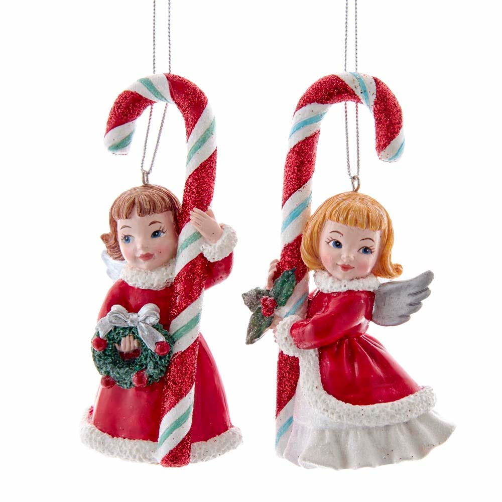 Retro Mint Angel with Candy Cane Ornaments Set of 2 Christmas Decor New
