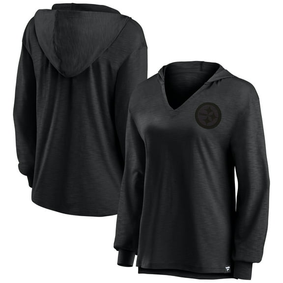 Women's Fanatics Pittsburgh Steelers Blackout Slub Hoodie V-Neck Long Sleeve T-Shirt