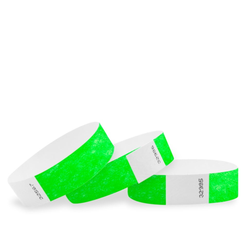 50 each of 10 colors TYVEK WRISTBANDS 500  3/4" PAPER WRISTBANDS 