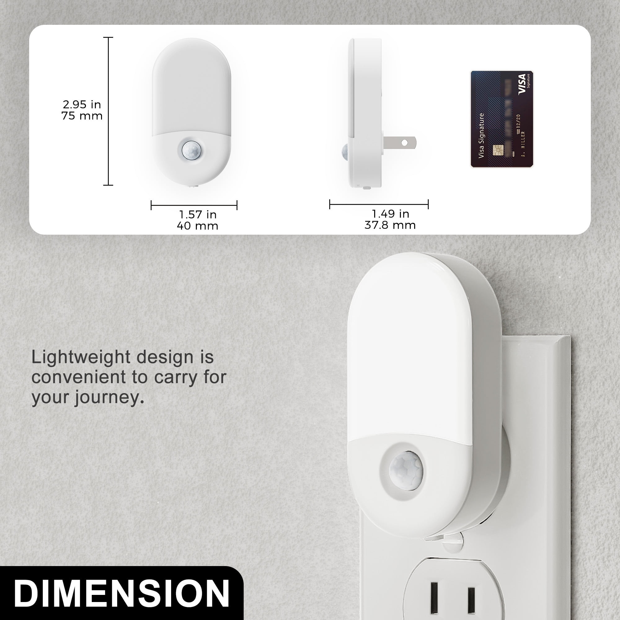 YANSUN Motion Sensor Night Light Plug in, 5000K Daylight White, Adjustable Brightness for Bathroom, Bedroom, Hallway(2-Pack)