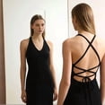 thumbnail image 6 of Womens Summer Bodycon Knit Long Dress Spring Beach V Neck Casual Sleeveless Ribbed Sweater Dresses Black XXL, 6 of 8