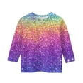 thumbnail image 5 of Abcomgle Girls Shirts 10-12 Crewneck Glitter Sparkly Tshirts Toddler 3/4 Sleeve Girls Shirts Summer Fashion Cotton Linen Toddler Tops Girls,7-8 Years, 5 of 5