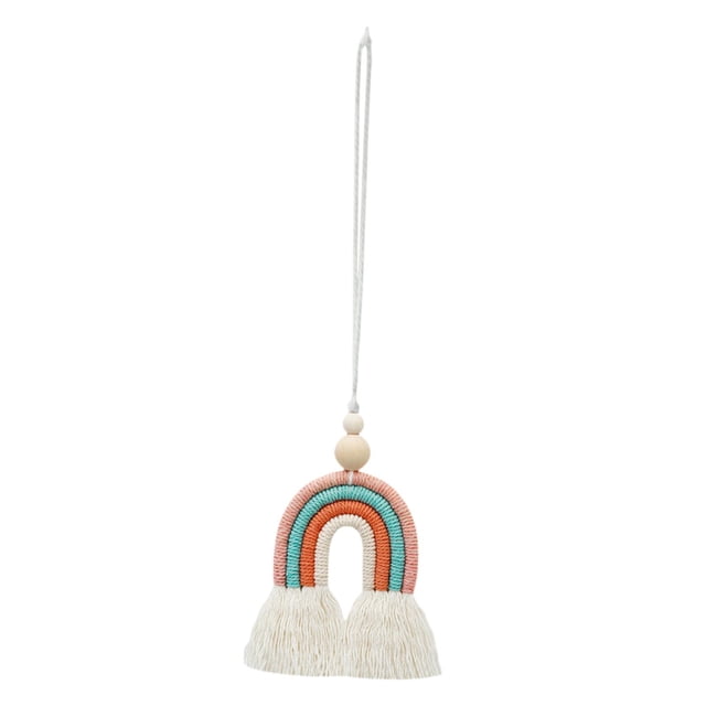 DYNWAVECA Boho Rainbow Car Charm Tassel Car Rear View Mirror Pendant Handmade Wood Bead Essential Oil Diffuser for Wall Home Decor Pink