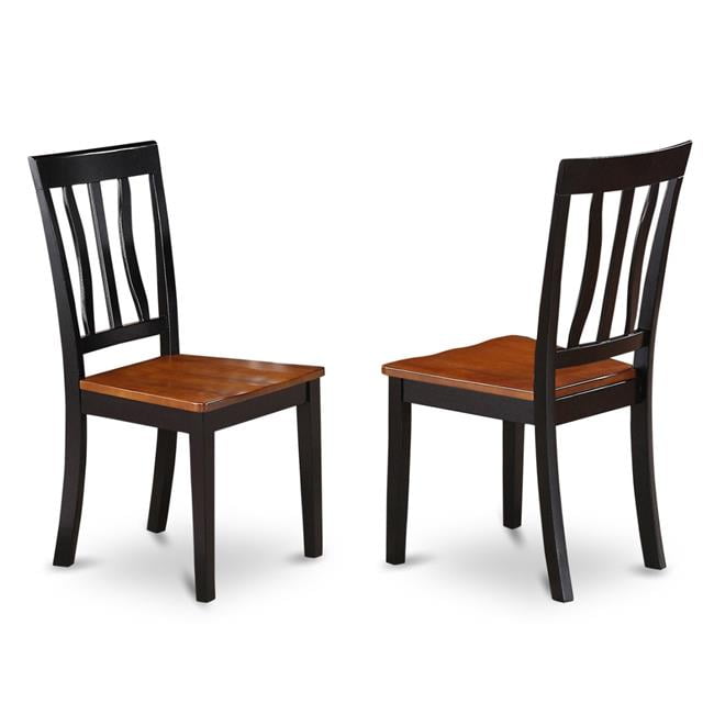 Set of 2 Chairs ANCBLKW Antique Dining Chair Wood Seat with Black and
