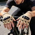 thumbnail image 4 of Padded Half-Finger Outdoor Gloves for Men Adjustable Wrist Strap Fingerless Gloves Khaki L, 4 of 6