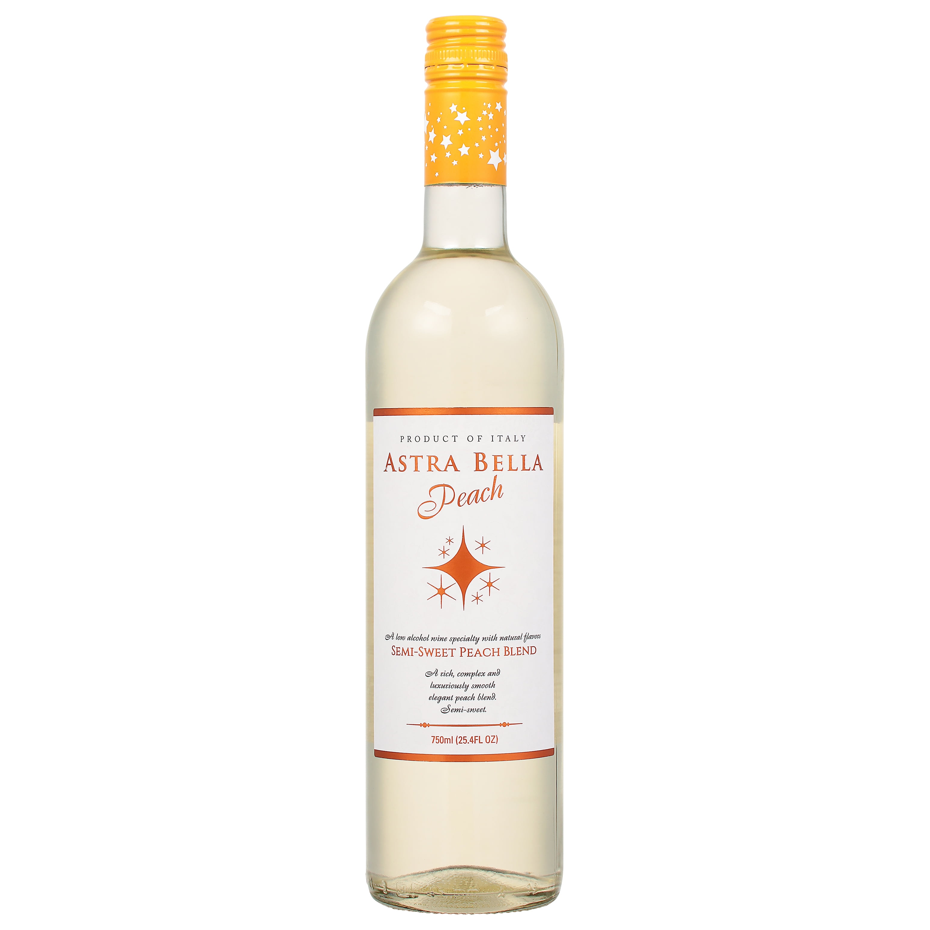 Astra Bella Semi-Sweet Peach, Italian Blend 750 ml Glass Bottle, 5.5% ABV