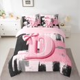 thumbnail image 2 of Manfei Black Pink Ombre Bedding Comforter Set 7pcs for Girls, Bow Knot Monogrammed King Bedding Sets, Personalized Letter D Bed Sheets, Lightweight Room Decor, 2 of 8