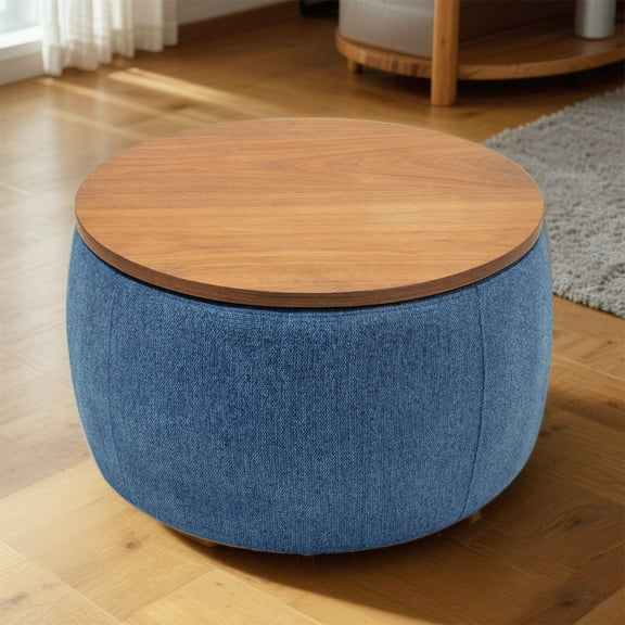 YIYADO Multifunctional storage stool, home storage makeup stool, storage stool with wicker weave style, Navy (25.5"x25.5"x14.5")