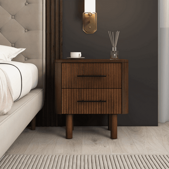 Miekor Furniture Logan Mid Century Modern Walnut Nightstand Bed Side Tables With 2 Drawers 60827