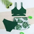 thumbnail image 2 of Ymyiu Girls Swimsuit with Shorts Girls' 3 Piece Set Print Bikini Swimsuit with Drawstring Beach Skirt Cute Ruched Bathing Suit 5T 6T (Green,5-6 Years), 2 of 8