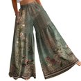 thumbnail image 3 of Floral Tiered Palazzo Pants for Women - High Waist Elastic Wide Leg Trousers, Flowy Boho Beach Bottoms for Women's Summer Vacation & Resort Wear Army Green L, 3 of 8