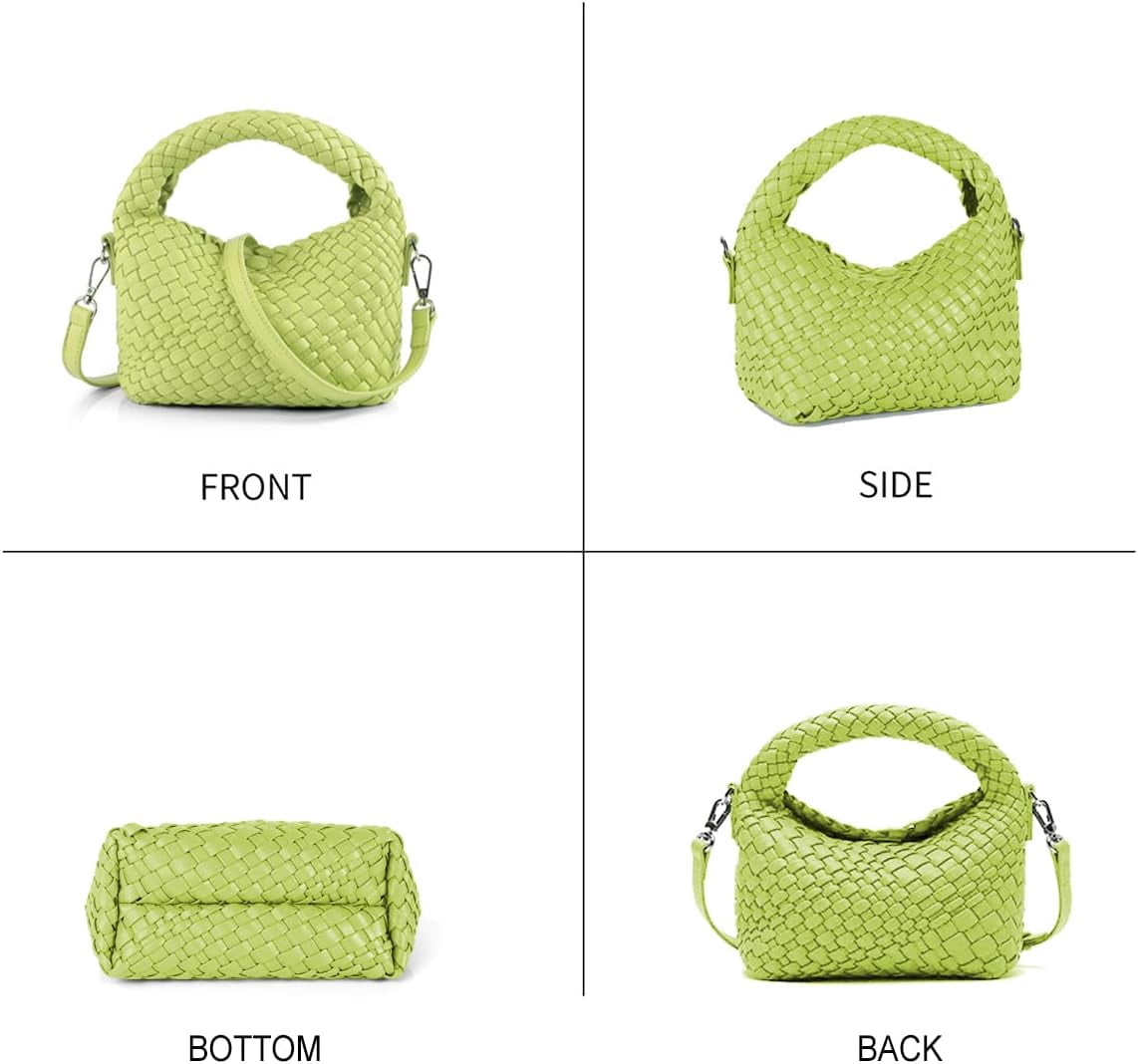 HMSHA Women Woven Tote Small Crossbody Bag, Weave Quilted Purse Square Shoulder Bag Woven Handbag with Detachable Strap