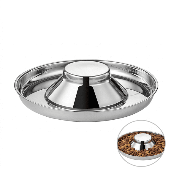ROSEXIXI 10.2 Inch Dog Food Bowl Stainless Steel Spill Proof Slow Feeder Anti Choke Puppy Dish with Cylinder