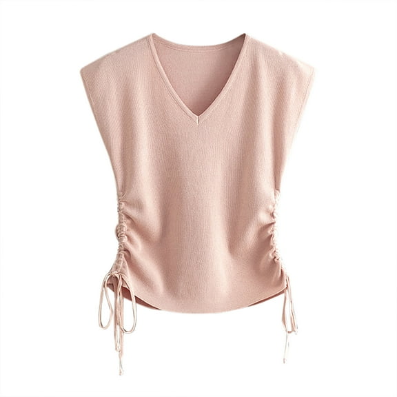 Diufon Women's Drawstring Side Tank Tops Casual Scoop Neck Sleeveless Shirts Solid Color Tees Shirts