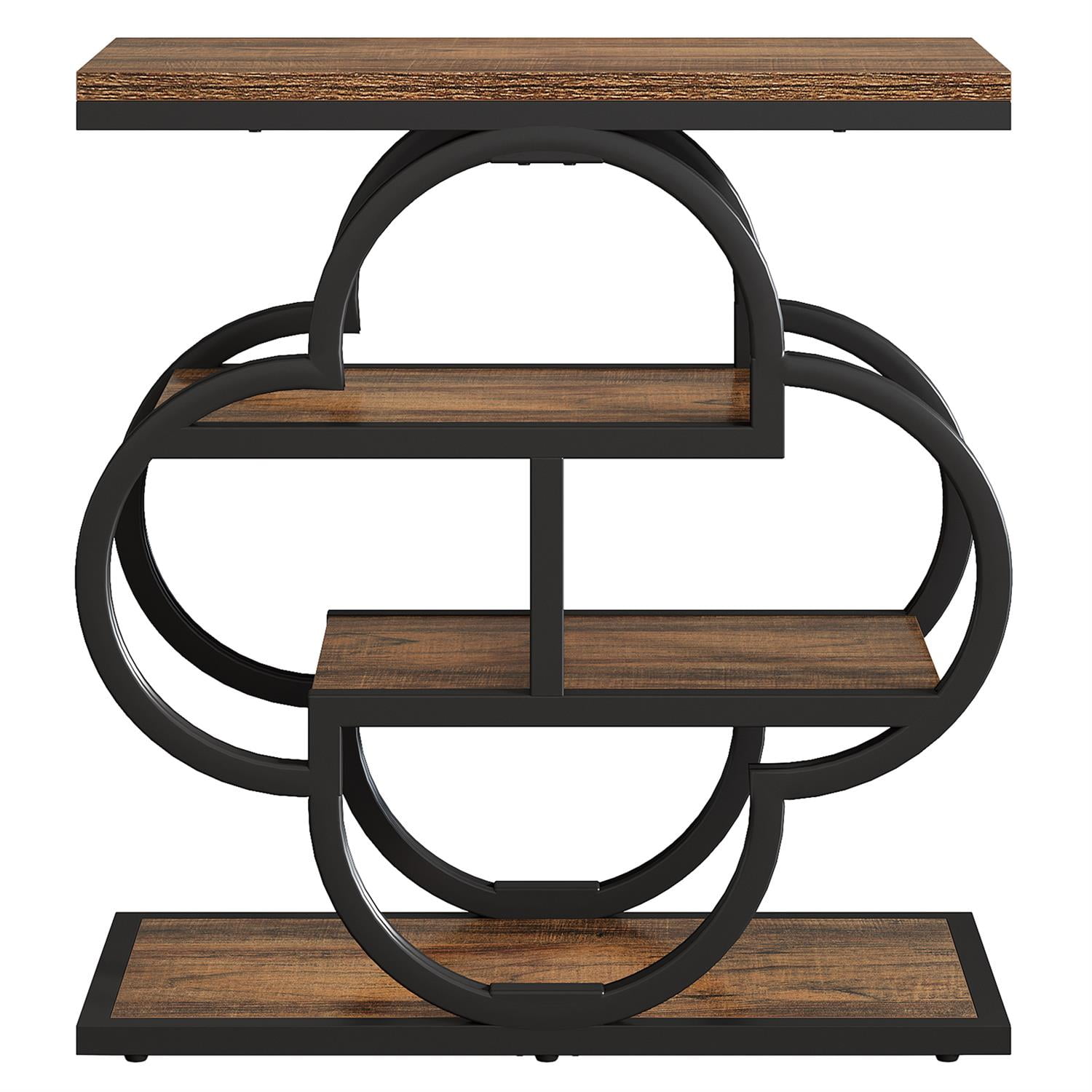 Demi Bonn 25" Modern Geometric Side Table, Multi-Level Storage End Table for Living Room, Stylish End Table with Frame Design, Brown