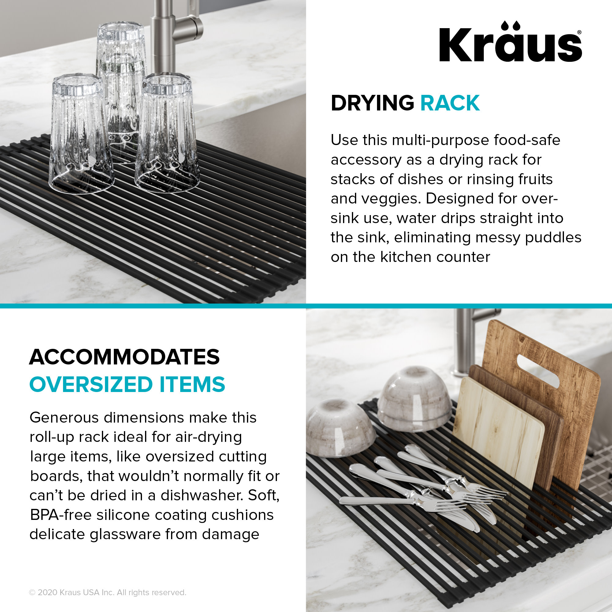 Kraus KDM-KRM-10DG Roll Up Dish Drying Rack - Grey