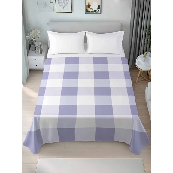 Purple Plaid Twim XL Size Flat Sheet, Wrinkleproof & Fadeproof Cooling Flat Bed Sheet Only, Spring Summer Farmhouse Buffalo Checkered Breathable Soft Bedding Top Sheets 66 x 102 Inches