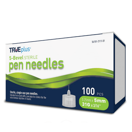 TRUEplus Sterile, Single-Use Pen Needles, 31g, 5mm (3/16 inch)