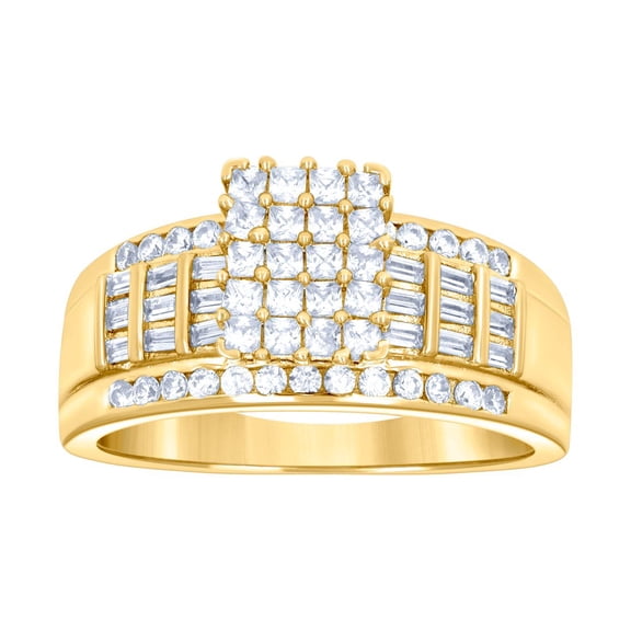 925 Sterling Silver Yellow-tone Womens Cubic Zirconia Cinderella Ring Size 7 8.7x8.8mm Wi Ring for Women