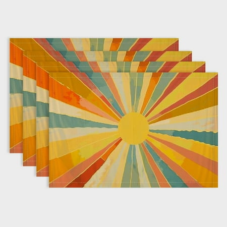 

Fenyluxe Sunburst Colorful Painting Linen Cloth Placemat Set of 4 for Dining Parties and Home Decoration 18x12in