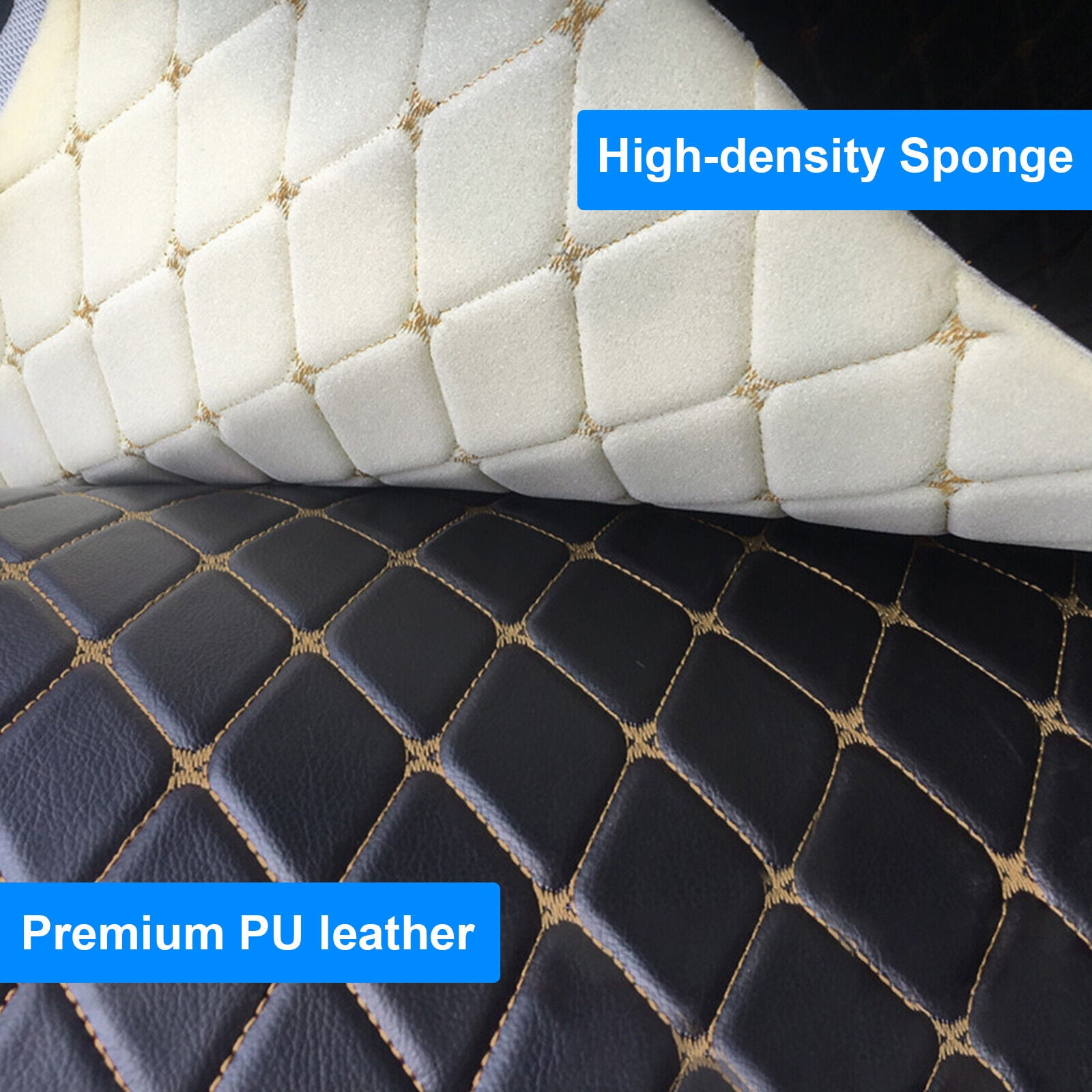 Telimocy 59" W Faux Leather Vinyl Fabric Diamond Quilted Foam Backed for DIY Car Headliner Furniture Upholstery Headboards, Black, 4 Yards