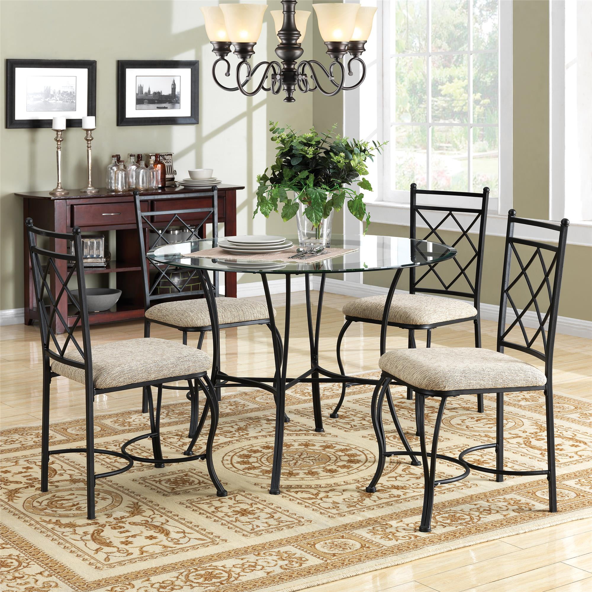 Mainstays 5 Piece Glass Top Metal Dining Set Walmartcom Walmartcom