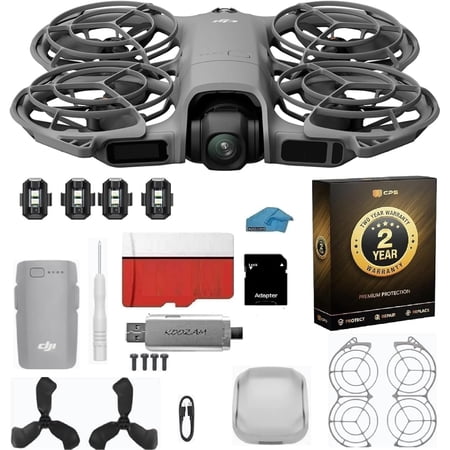 DJI Neo 2 with 2-Year Extended Warranty Bundle | 4K Camera Drone, Palm Takeoff & Gesture Control, 128GB MicroSD, USB 3.0 Reader & Strobe Lights