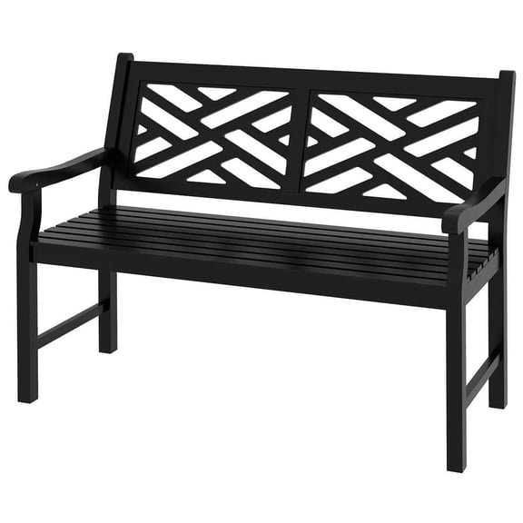 Spaco Outdoor Garden Bench, Wooden Frame Patio Bench with Geometric Pattern, 43.25 Inch Weatherproof 2-Person LoveSeat for Outdoor as Backyard, Lawn, Garden, Black